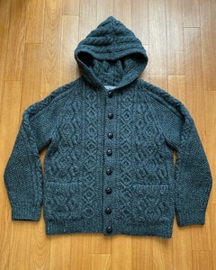  rare! Inverallan INVERALLAN hood cable knitted Parker cardigan with pocket Scotland made tea tag 