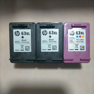 HP 使用済みプリンターインク　63XL 黒２個　　カラー1個　３個セツト 