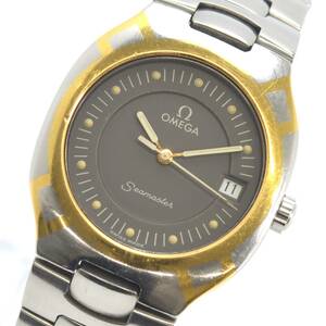 S 1円スタート OMEGA オメガ Seamaster シーマスター ポラリス デイト クォーツ グレー文字盤 SS コンビカラー 稼働品 メンズ ヴィンテージ