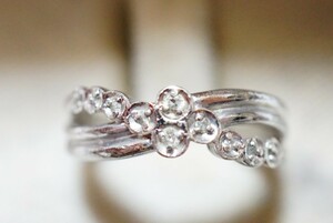 403 天然ダイヤモンド シルバー リング 指輪 約14.5号 ヴィンテージ アクセサリー SILVER刻印 ビンテージ アンティーク 宝石 ダイヤ 装飾品