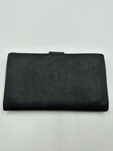 ◯CHANEL シャネル 2つ折り財布 CC ココマーク ロングウォレット キャビアスキン BLK ブラック がま口 4873045