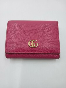 ●GUCCI GGマーモント 三つ折り 財布 グッチ ピンク コンパクト ゴールド金具