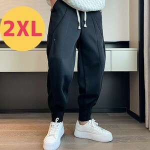 メンズジョガーパンツ 2XL サルエルパンツ ワイド 韓国 スウェット 黒 冬