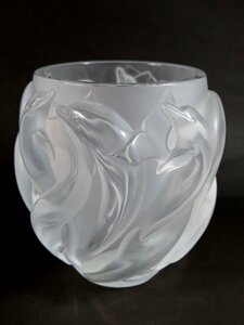 W363　F　美品　ラリック　LALIGUE ドーファン　イルカ　フラワーベース　花瓶　高さ約17.2cm【説明欄に詳細写真有り】