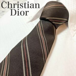 Christian Dior クリスチャンディオール　ストライプ　ネクタイ　brown系　スーツ　ビジネス　装飾小物　24時間以内発送　1円スタート