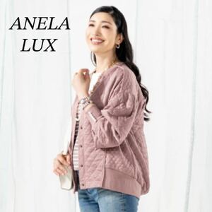 アネラリュクス ANELA LUX アンミカ QVC 着やせジャガード ブルゾン アウター プルオーバー 上着 ボタン パフスリーブ ピンク S 7号