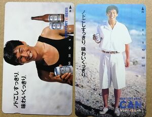  unused telephone card 50 frequency 2 pieces set Akashiya Sanma Suntory raw beer CAN telephone card SUNTORY raw BEER