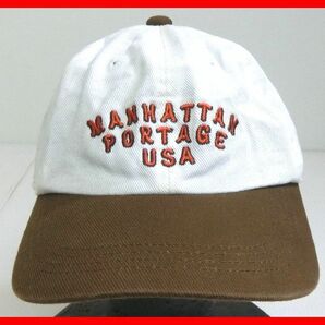 2312★F-1545★MANHATTAN POETAGE マンハッタン ポーテージ 帽子 キャップ ロゴ ホワイト＆ブラウン 中古の画像2