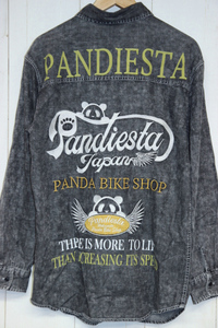 PANDIESTA JAPAN 熊猫刺繍 ケミカルウォッシュ シャンブレーシャツ / ブラック / パンディエスタ
