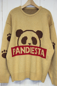 PANDIESTA JAPAN 熊猫 パンダ ジャガードニット クルーネック セーター / ブラック ゆったりサイズ