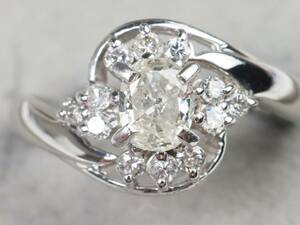 【2609A】Pt850プラチナ 天然ダイヤモンド 0.28ct/0.16ct/4.1g カメリア ジュエリーマキ リング 指輪 ♯10