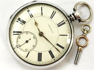 1890年製◆英国チェスター A.COHEN MANCHESTER 鎖引き Fusee 銀無垢STERLING 鍵巻き イギリス大型懐中時計◆