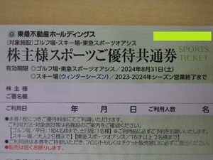 大黒屋 最新 東急不動産 株主優待 スポーツオアシス スキー ニセコ 期限2024/8 即決 1-8枚 塩原 那須 たんばら 斑尾 蓼科A