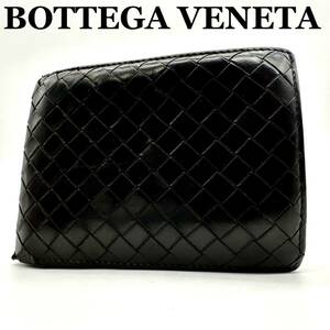 【極美品】ボッテガヴェネタ BOTTEGA VENETA 二つ折り財布 ウォレット wallet イントレチャート 編み込み メンズ ダークブラウン レザー