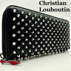 【極美品】クリスチャンルブタン Christian Louboutin 財布 長財布 wallet ラウンドファスナー スタッズ パネトーネ ブラック レザー