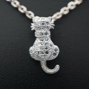 シルバーネックレス シルバー925 ペンダント 猫 子猫 キャット ネコ ジュエリー silver925 チェーン付き かわいい S0391