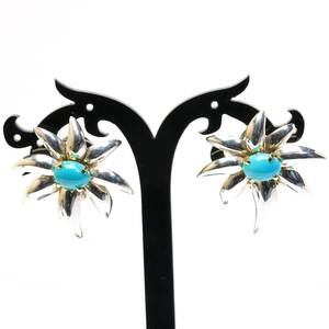  Tiffany fire - Works earrings turquoise flower fire combination K18 Tiffany 925