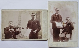明治 バイオリン奏者 歌手 鶏卵紙 古写真 2枚 19世紀 西洋 音楽家 写真家 キャビネ キャビネットカード 戦前 アンティーク アメリカ 送料込