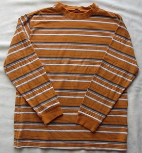 オレンジ色 ボーダー柄 長袖 Tシャツ 輸入 古着 150 160 白 グレー ダークグレー 黒 アメリカ 子供服 カットソー 送料無料