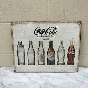 F【12－8】ブリキ看板 約横40×縦32cm コカコーラ CocaCola アンティーク 雑貨 Coke Bottle Evolution