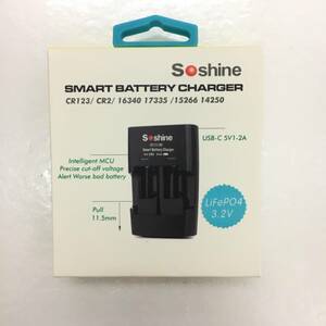 【1円オークション】 Soshine CR2 充電池 2本+充電器 セット3.0V (3.2V) TS01A001854
