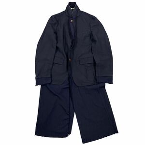 希少　COMME des GARCONS PLUS コムデギャルソンオムプリュス ■AD2016 ■縮絨 ポリ縮 ■断ち切り ドッキング ■ロング ジャケット コート