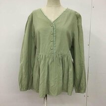 USED 0 古着 カットソー 長袖 09WOMEN Vネック Cut and Sewn 薄緑 / ライトグリーン / 10091942_画像1