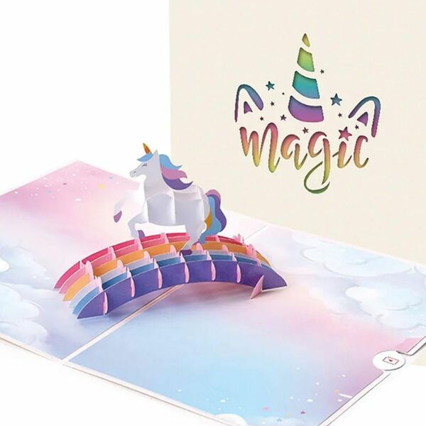 虹バースデーカード 3 D メッセージカード 誕生日カード 折り畳み 立体