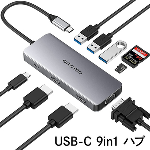 Type-C ハブ 9in1 USB-Cドッキングステーション デュアルモニター Windows用 9in1