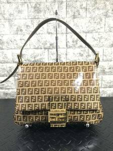 C676★FENDI ヴィンテージ フェンディ ズッキーノ マンマバケット ショルダーバッグ ハンド スパンコール ラメ レザー レディース