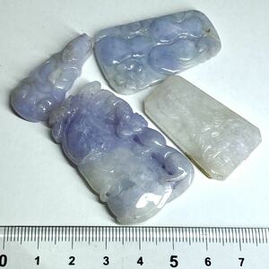 彫刻!!●天然ラベンダー本翡翠4点おまとめ200ct●d ルース 裸石 宝石 ジュエリー jewelry ジェイダイト lavender jadite jade ヒスイ EA8