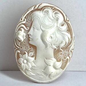 DEL GATTO作!!●シェルカメオ19.3g●d 97.5ct 65.2×49.1mm 貴婦人 CAMEO 花 アンティーク stone 繊細 ルース 宝石 CE0