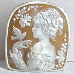 ●シェルカメオ15.5g●d 78ct 58.3×52.7mm 貴婦人 CAMEO 花 アンティーク stone 繊細 ルース 宝石 CG0