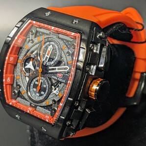 新品 腕時計 リシャールミルtype クオーツ クロノグラフ トノー オレンジ ブラック スポーツの画像2