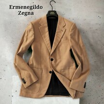 極美品☆Ermenegildo Zegna 最高級キャメル100% テーラードジャケット 総裏地 近年モデル 希少 横ライン黒タグ ゼニア 50L ブレザー 1円_画像1