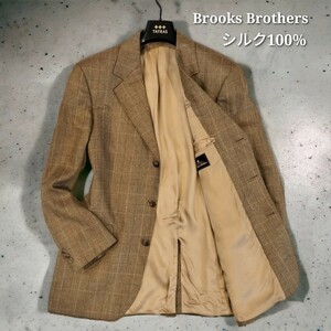 極美品☆Brooks Brothers 最高級テーラードジャケット シルク100% 大きいサイズ XXL ウィンドウペンチェック柄 2B 裏地 希少カラー 1円