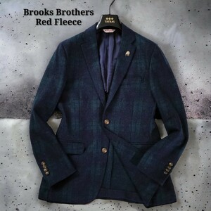 未使用級☆Brooks Brothers Red Fleece 最高級テーラードジャケット ブートニエール付 紺ブレ チェック柄 金ボタン 2B ネイビー