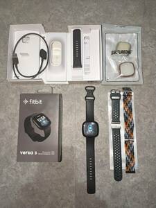 1円～! Fitbit フィットビット Versa 3 動作品 / Suica 対応 スマートウォッチ 付属品完備 おまけ多数 (替えバンド、保護ケース) Android