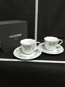 CS12114.【未使用】renoma レノマ　カップ ソーサー　ペア 2客 花柄 洋食器 箱付き/80