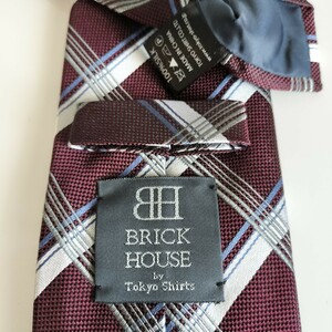 BRICK HOUSE by TOKYO SHIRT（ブリックハウス）ボルドー白青チェックネクタイ