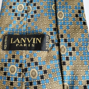 ランバン(LANVIN)青茶マイクロスクエア丸ネクタイ