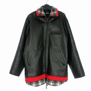 バレンシアガ BALENCIAGA 18AW Black Leather Layered Jacket レイヤード レザージャケット ブルゾン チェック 44 ブラック 黒