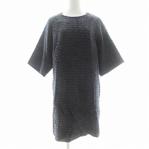  Anteprima ANTEPRIMA tweed One-piece knees height 7 minute sleeve navy blue navy 38 1123 #GY09 lady's 