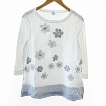 センソユニコ Senso unico WHY MIX マツオインターナショナル 美品 カットソー Tシャツ ロンT 7分袖 リネン 麻 花柄 刺繍 白 グレー 38 113_画像1