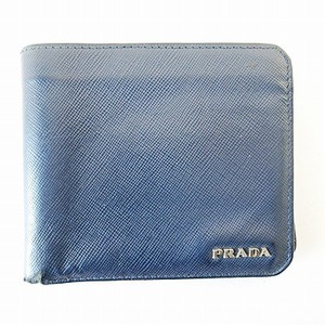 プラダ PRADA 2つ折り財布 コンパクトウォレット サフィアーノ レザー ネイビー 紺 1129 メンズ