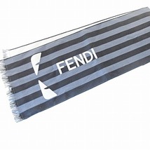 フェンディ FENDI 美品 バグズ マフラー ストール ストライプ ウール グレー 黒 1214 メンズ レディース_画像4