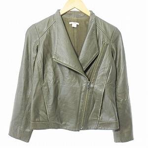 ヘルムートラング HELMUT LANG ラムレザー ラムスキン ライダースジャケット 裏ボア フリース裏地 カーキ S 1222 ■GY09 レディース