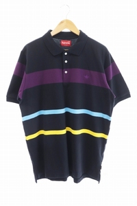 シュプリーム SUPREME 00s Crown Striped Polo Shirt クラウン刺繍 ストライプ 半袖ポロシャツ XL ブラック パープル ブランド古着ベクトル