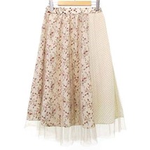 ジルスチュアート JILL STUART 美品 19ss ブロッキング プリント チュール スカート ひざ丈 花柄 FR ベージュ IBO45 レディース_画像1