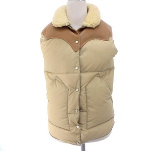  Rocky mountain feather bed Rocky Mountain FeatherBed CHRISTY VEST down vest switch collar boa sheep fur cow leather beige kya